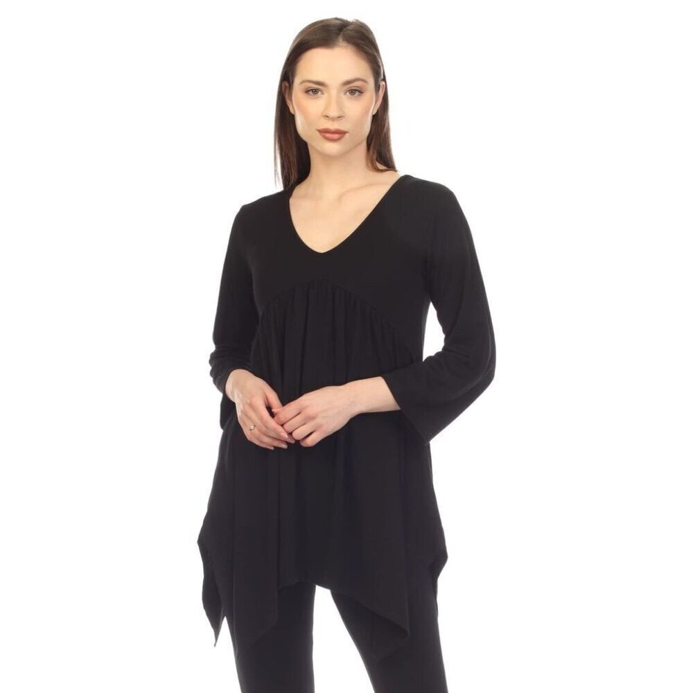NWT Size 2XL white mark Women's Empire Waist V-Neck 3/4 Sleeve Tunic Top Black